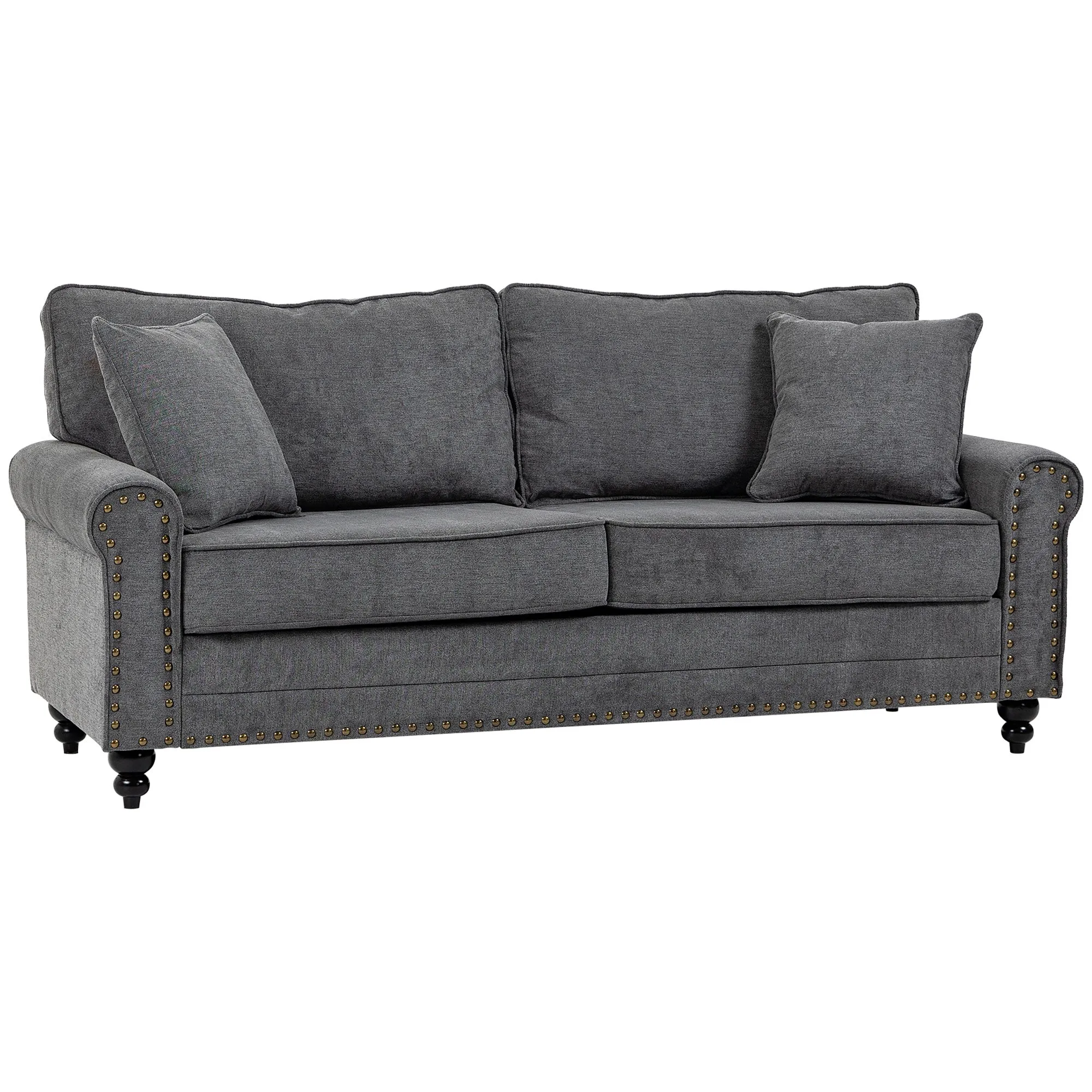 2 Seater Sofas for Living Room Fabric Sofa with Nailhead Trim Loveseat with Cushions and Throw Pillows Grey