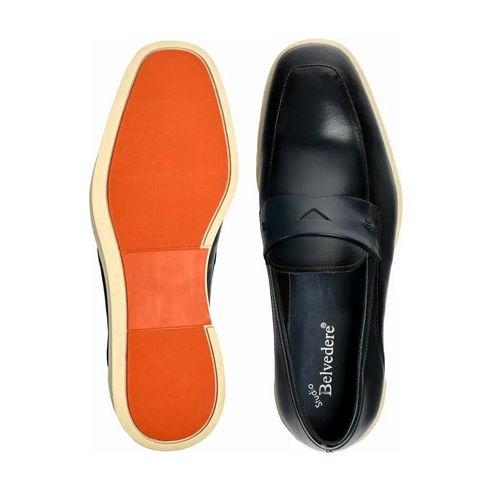 Belvedere Studio Men's Walking Shoes Penny Loafer Leather Maurizio Navy