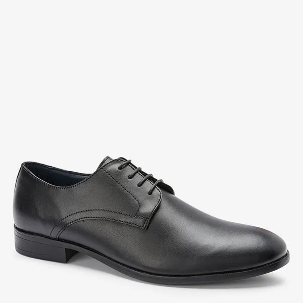 Black Round Toe Leather Derby Shoes