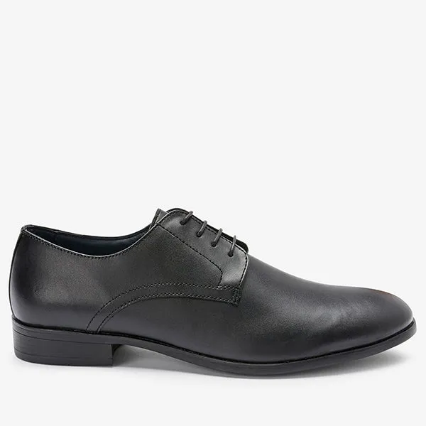 Black Round Toe Leather Derby Shoes