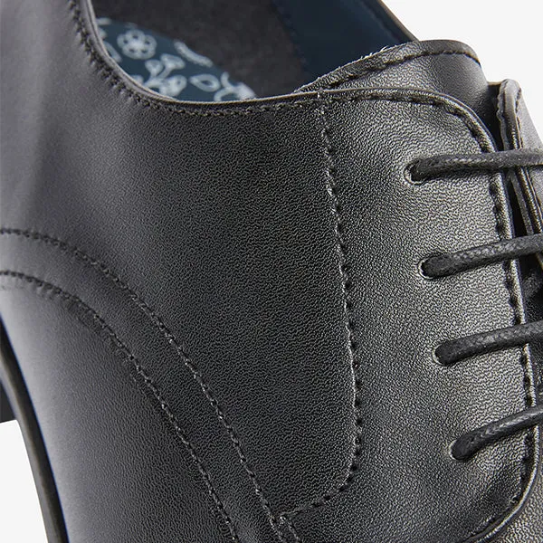 Black Round Toe Leather Derby Shoes