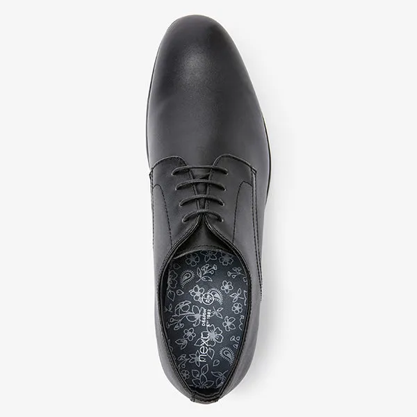 Black Round Toe Leather Derby Shoes