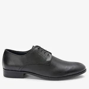 Black Round Toe Leather Derby Shoes