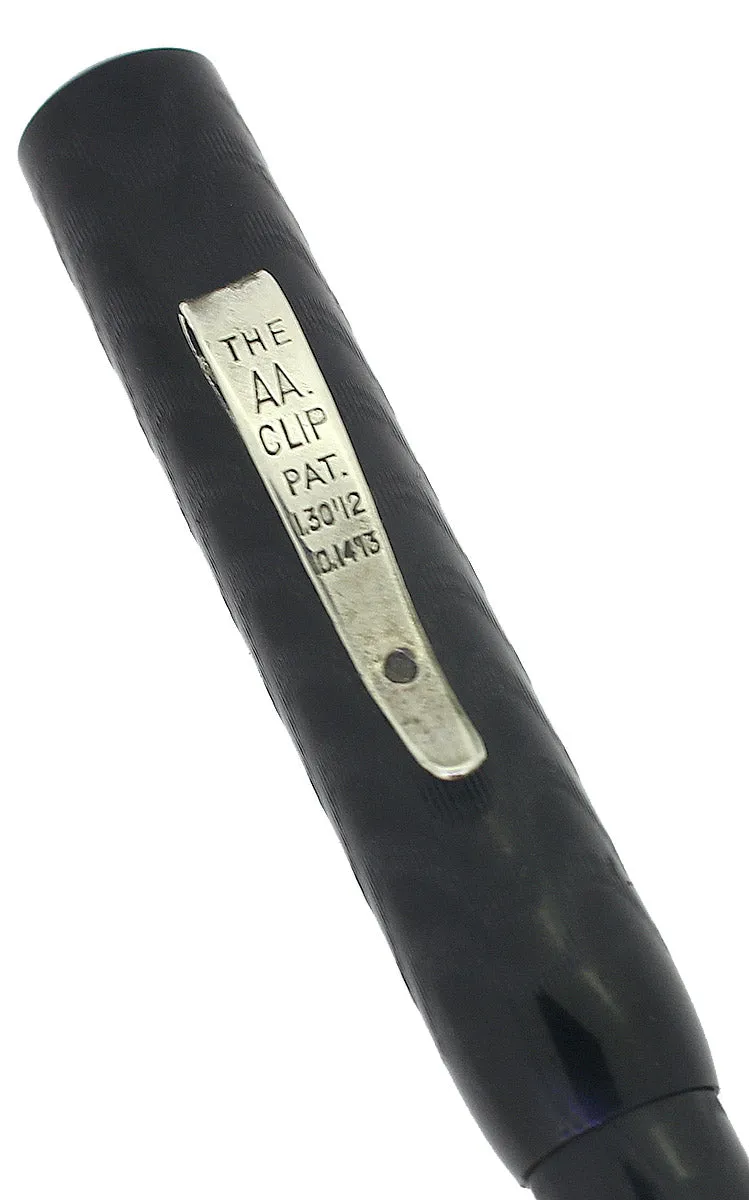 C1913 AA WATERMAN #2 SIZE BLACK CHASED HARD RUBBER TWISTFILLER 1.93MM FLEX NIB FOUNTAIN PEN