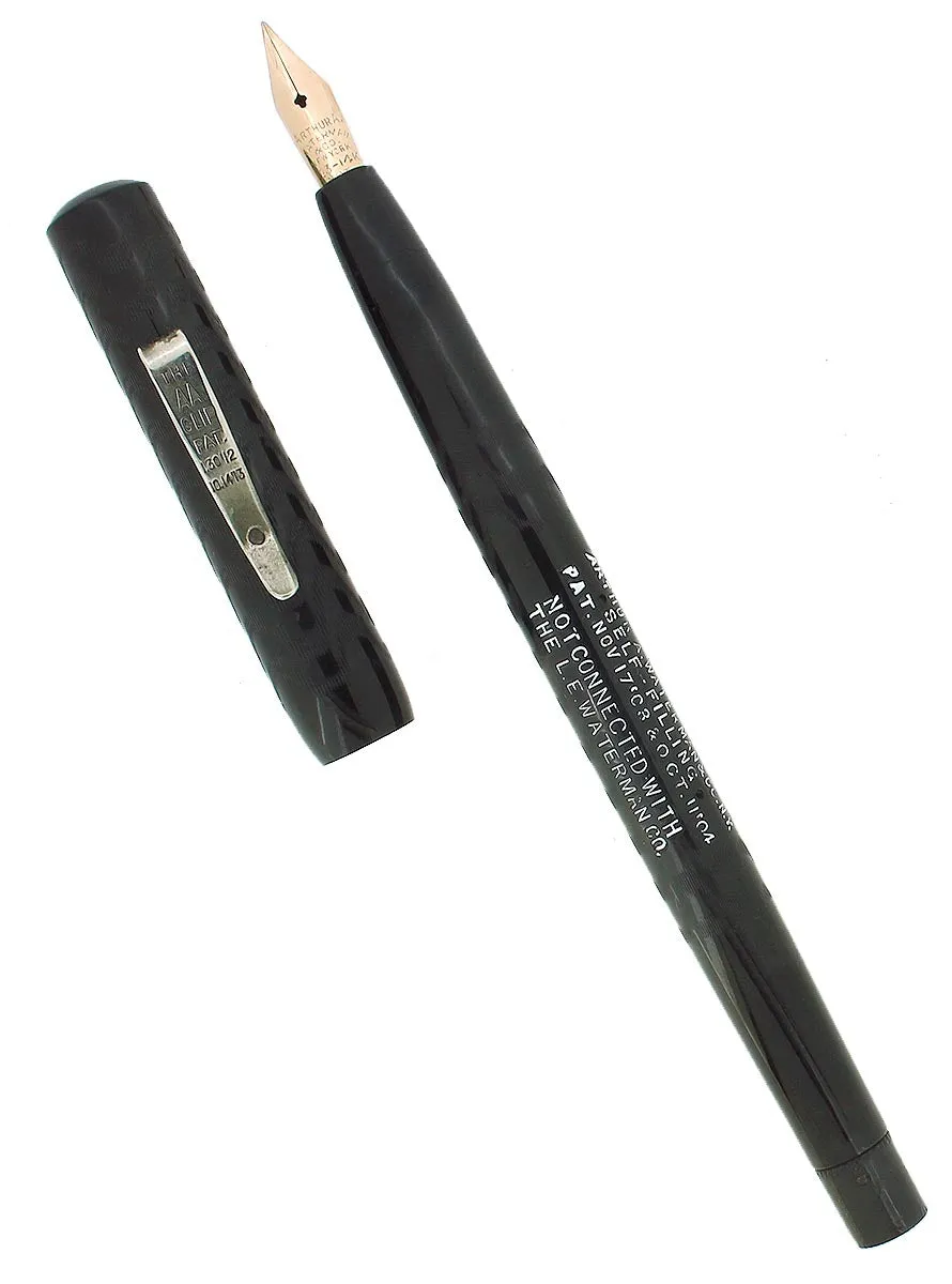 C1913 AA WATERMAN #2 SIZE BLACK CHASED HARD RUBBER TWISTFILLER 1.93MM FLEX NIB FOUNTAIN PEN