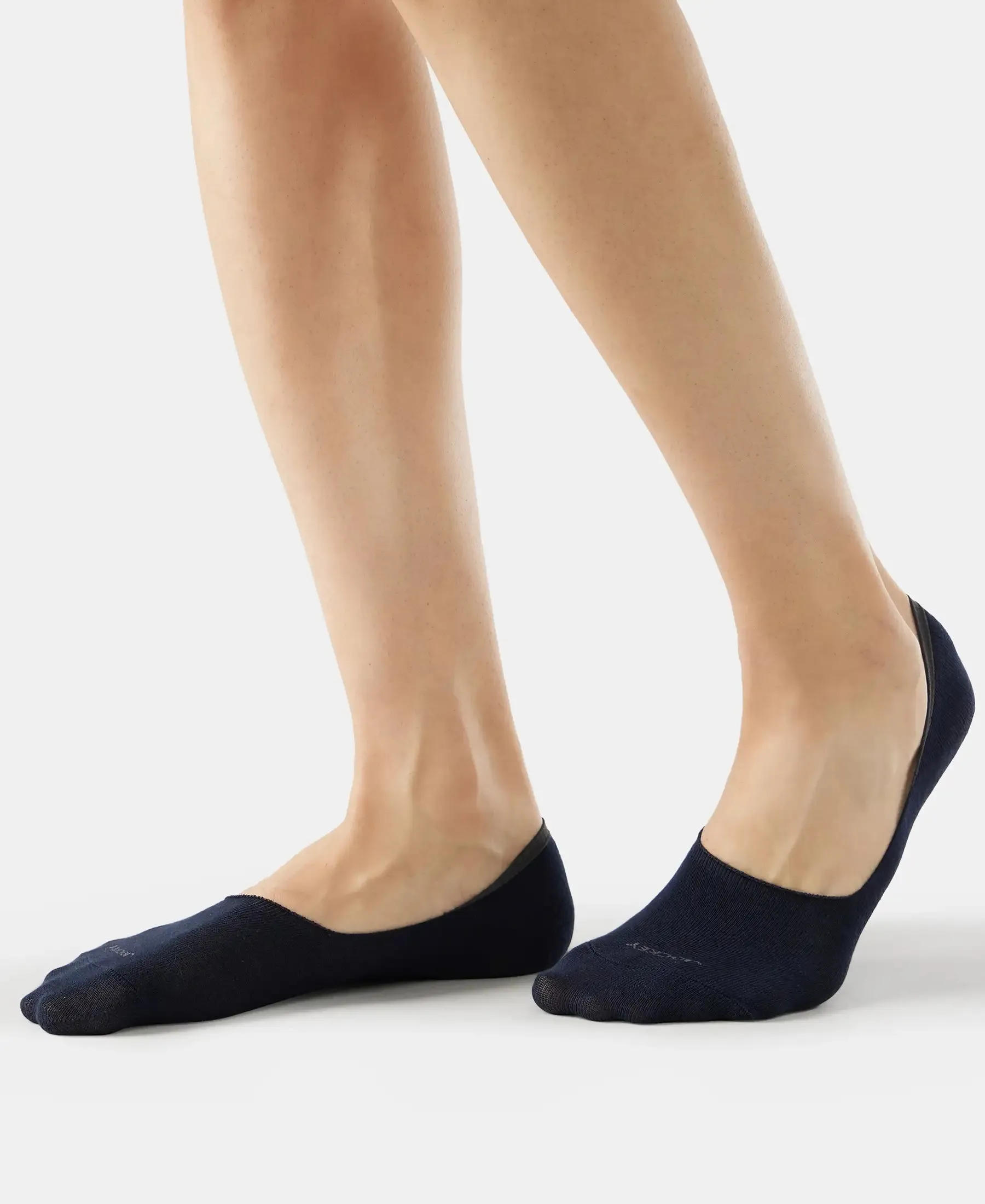 Compact Cotton Elastane Stretch No Show Socks With StayFresh Treatment - Navy (Pack of 2)