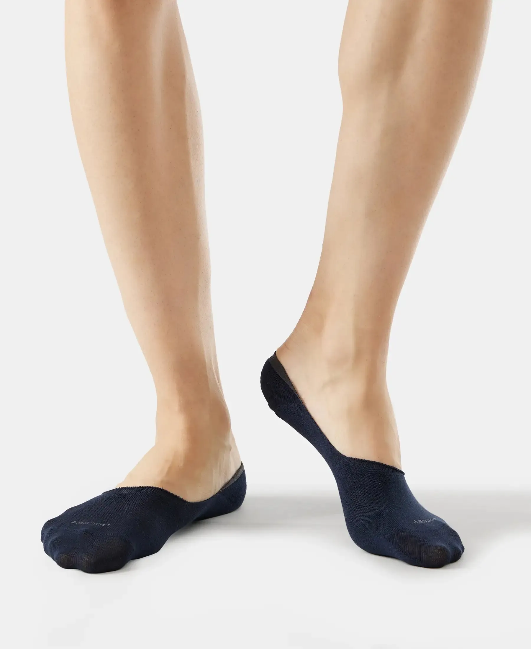Compact Cotton Elastane Stretch No Show Socks With StayFresh Treatment - Navy (Pack of 2)