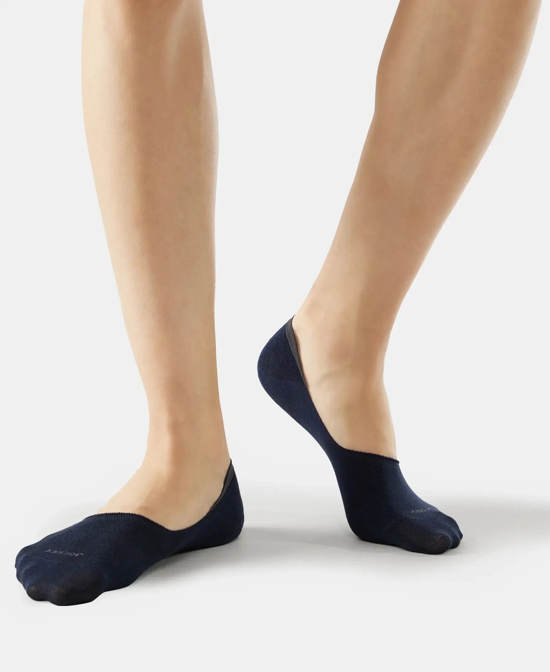 Compact Cotton Elastane Stretch No Show Socks With StayFresh Treatment - Navy (Pack of 2)