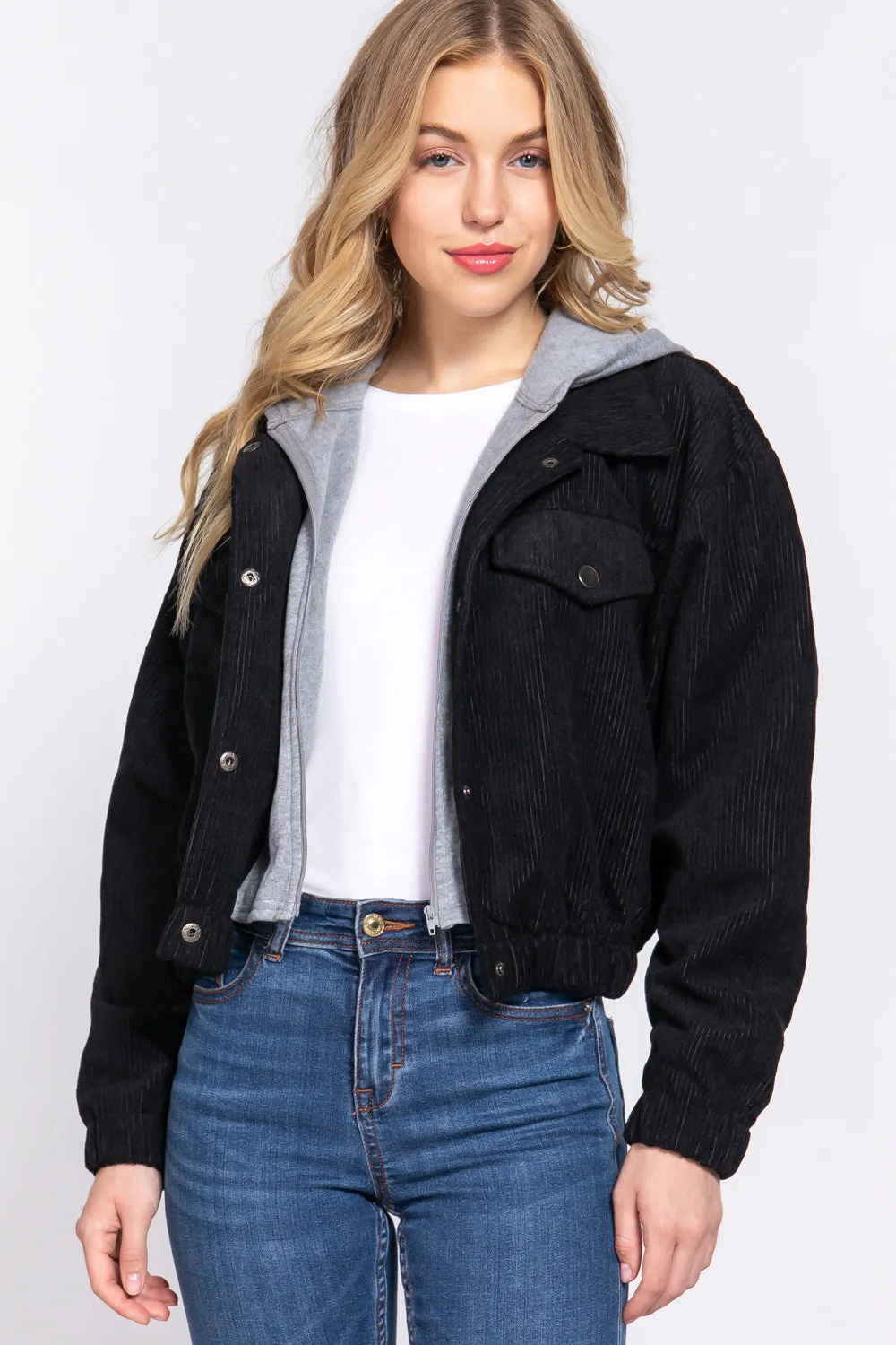 Cozy Long Sleeve Corduroy Hoodie Jacket