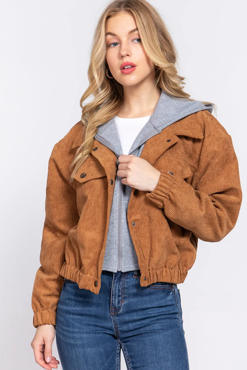 Cozy Long Sleeve Corduroy Hoodie Jacket