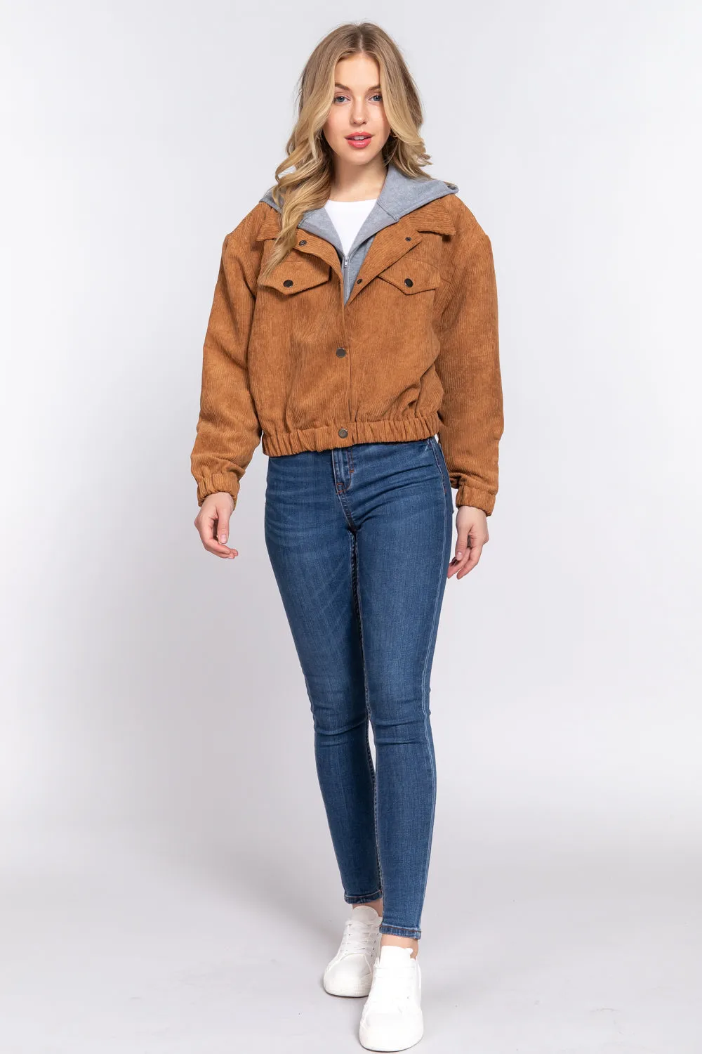 Cozy Long Sleeve Corduroy Hoodie Jacket