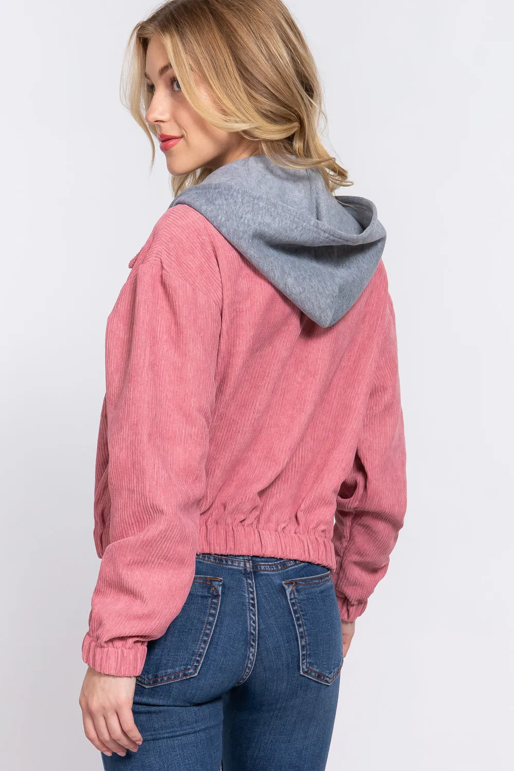 Cozy Long Sleeve Corduroy Hoodie Jacket