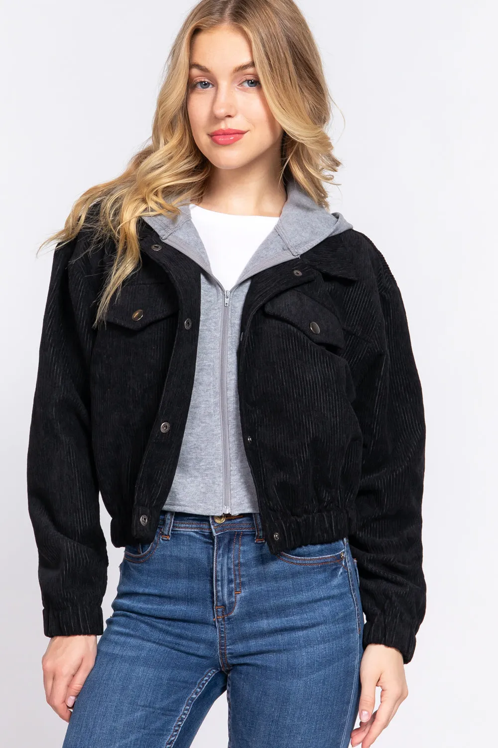 Cozy Long Sleeve Corduroy Hoodie Jacket