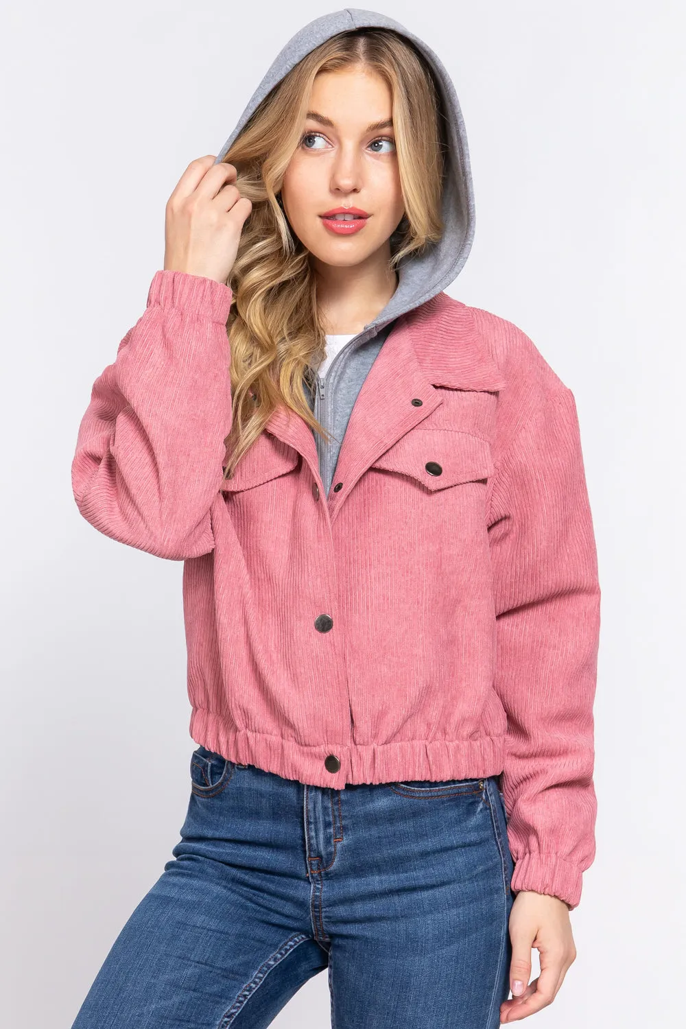 Cozy Long Sleeve Corduroy Hoodie Jacket