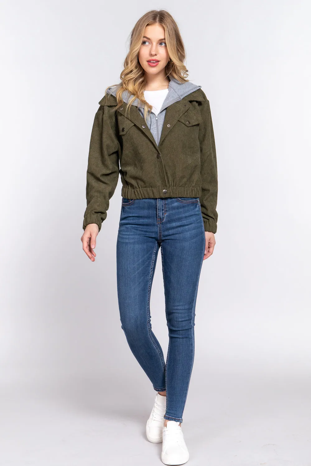 Cozy Long Sleeve Corduroy Hoodie Jacket