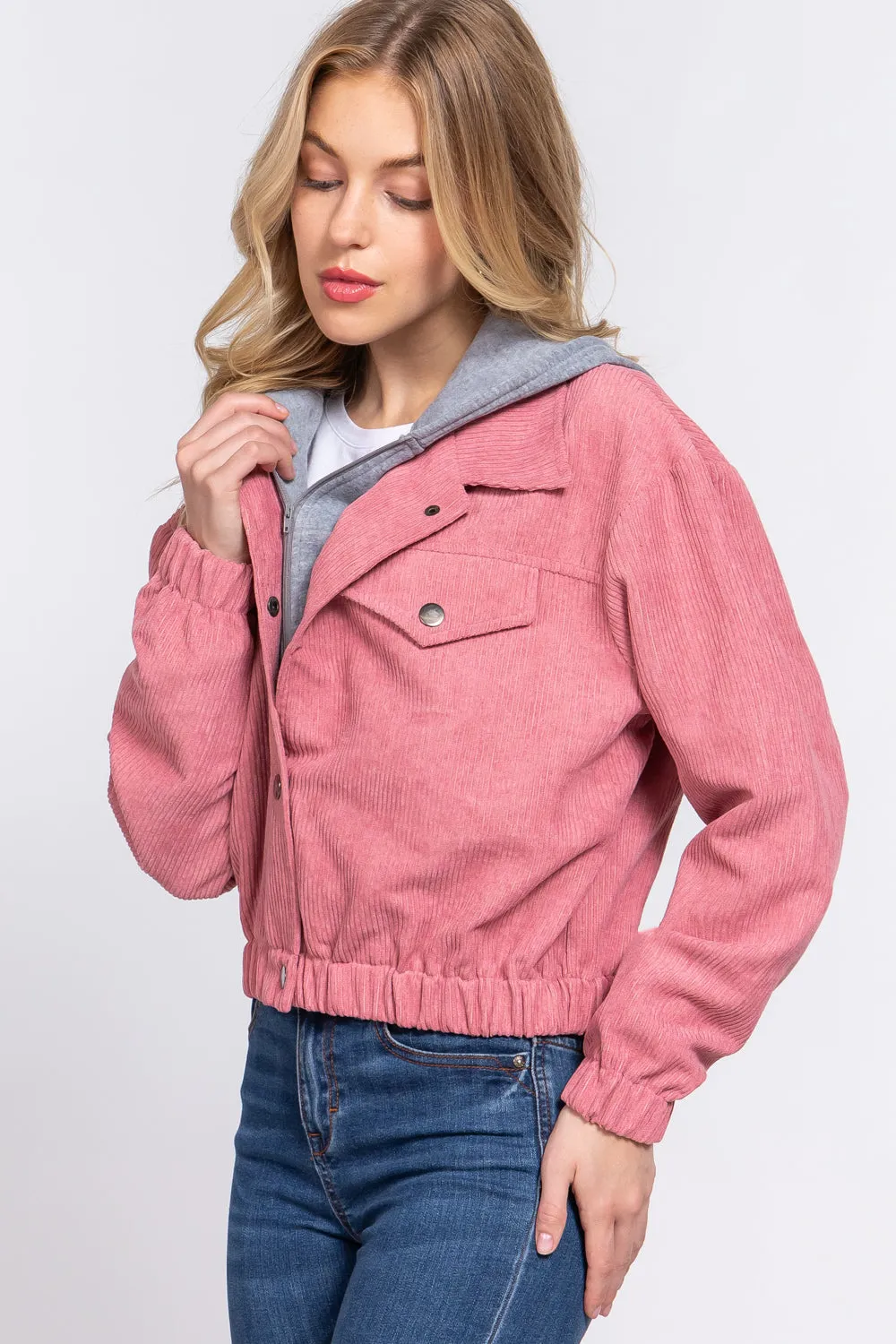 Cozy Long Sleeve Corduroy Hoodie Jacket