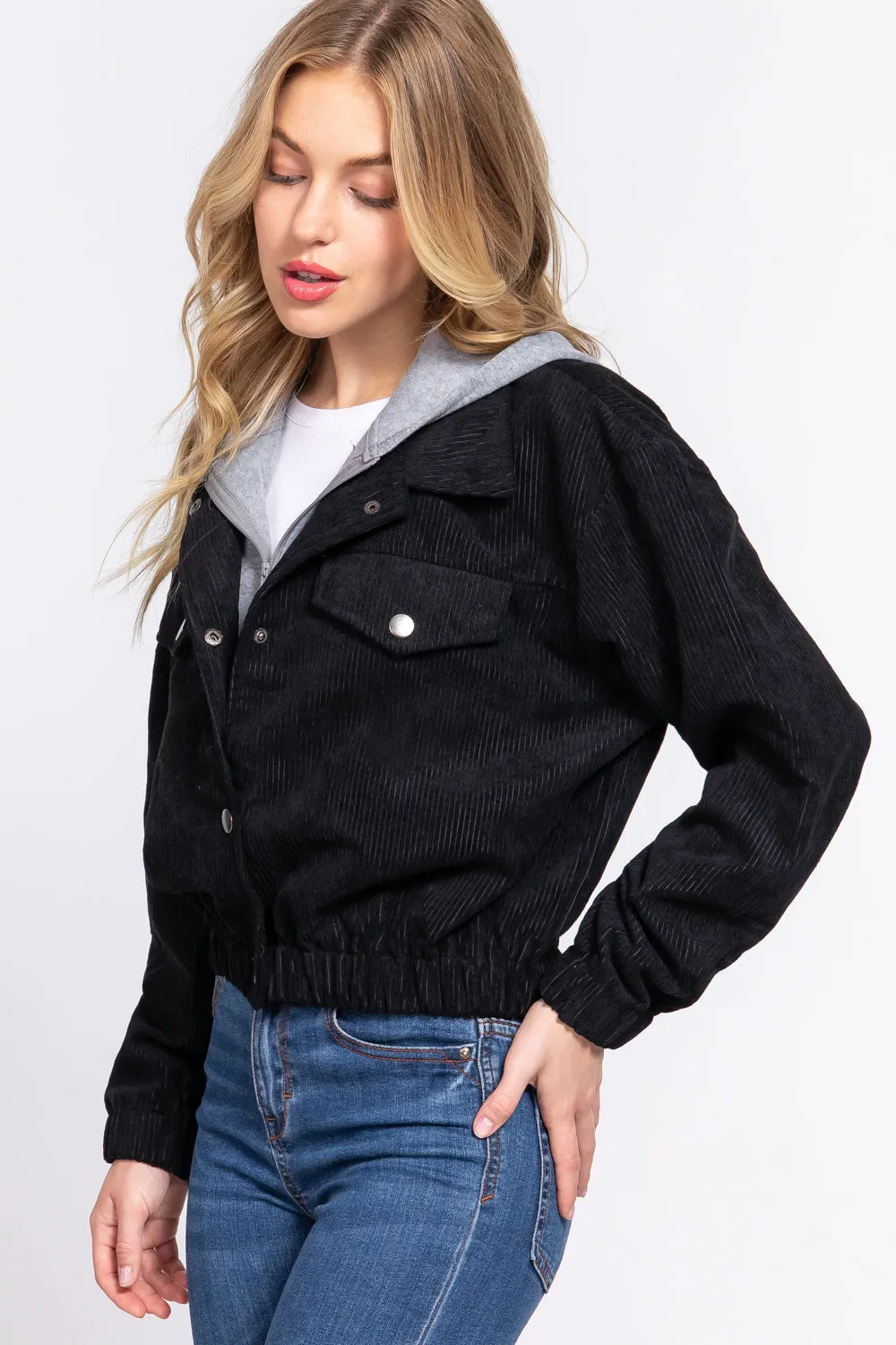 Cozy Long Sleeve Corduroy Hoodie Jacket
