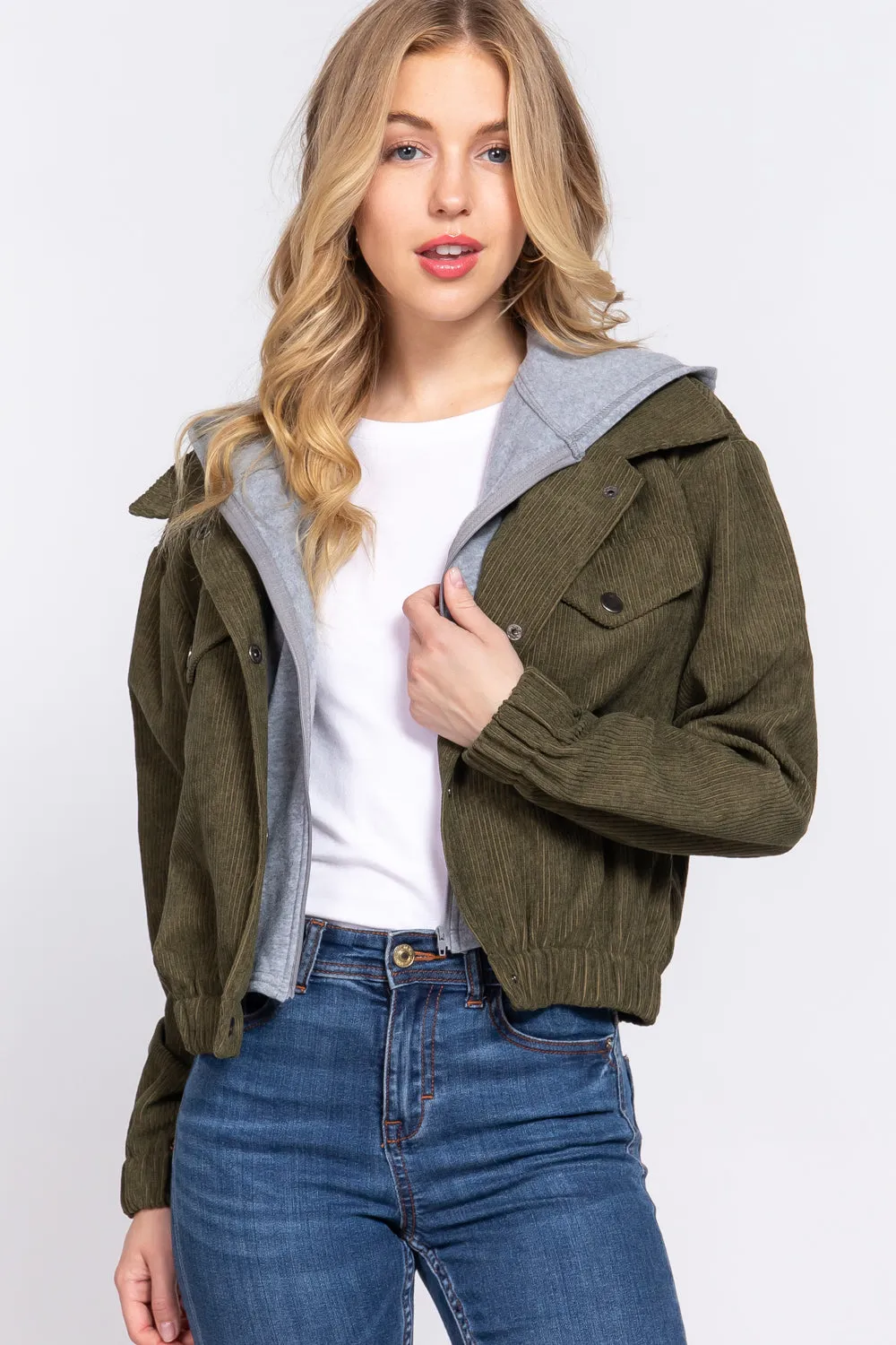 Cozy Long Sleeve Corduroy Hoodie Jacket