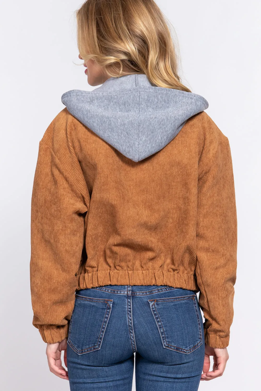 Cozy Long Sleeve Corduroy Hoodie Jacket