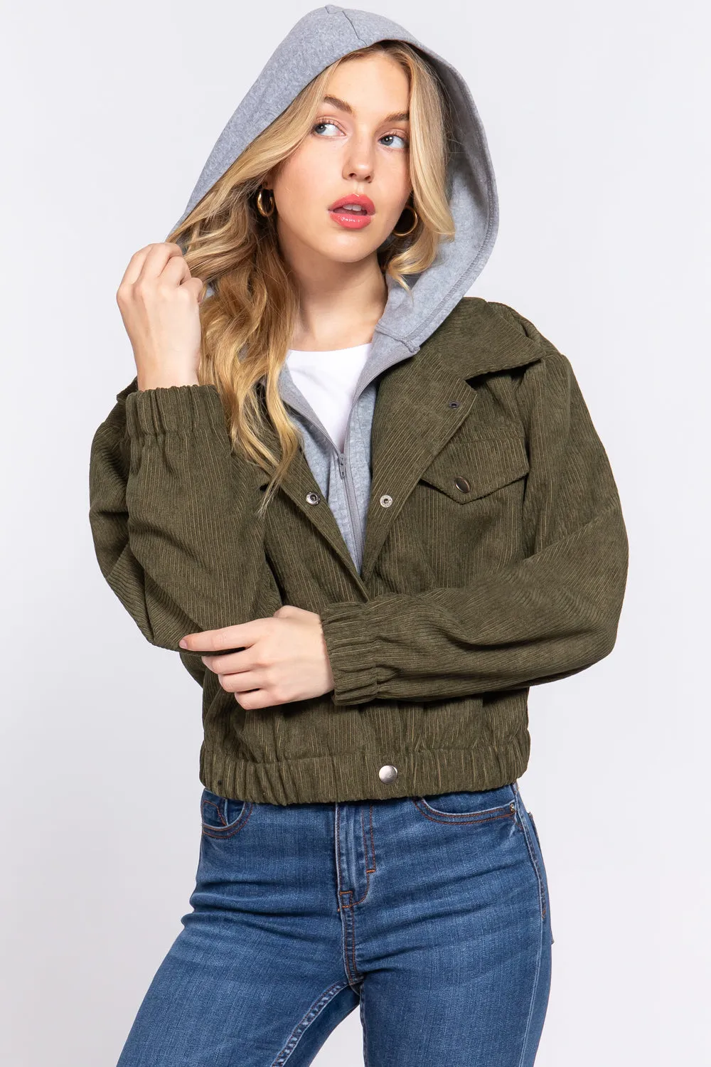 Cozy Long Sleeve Corduroy Hoodie Jacket