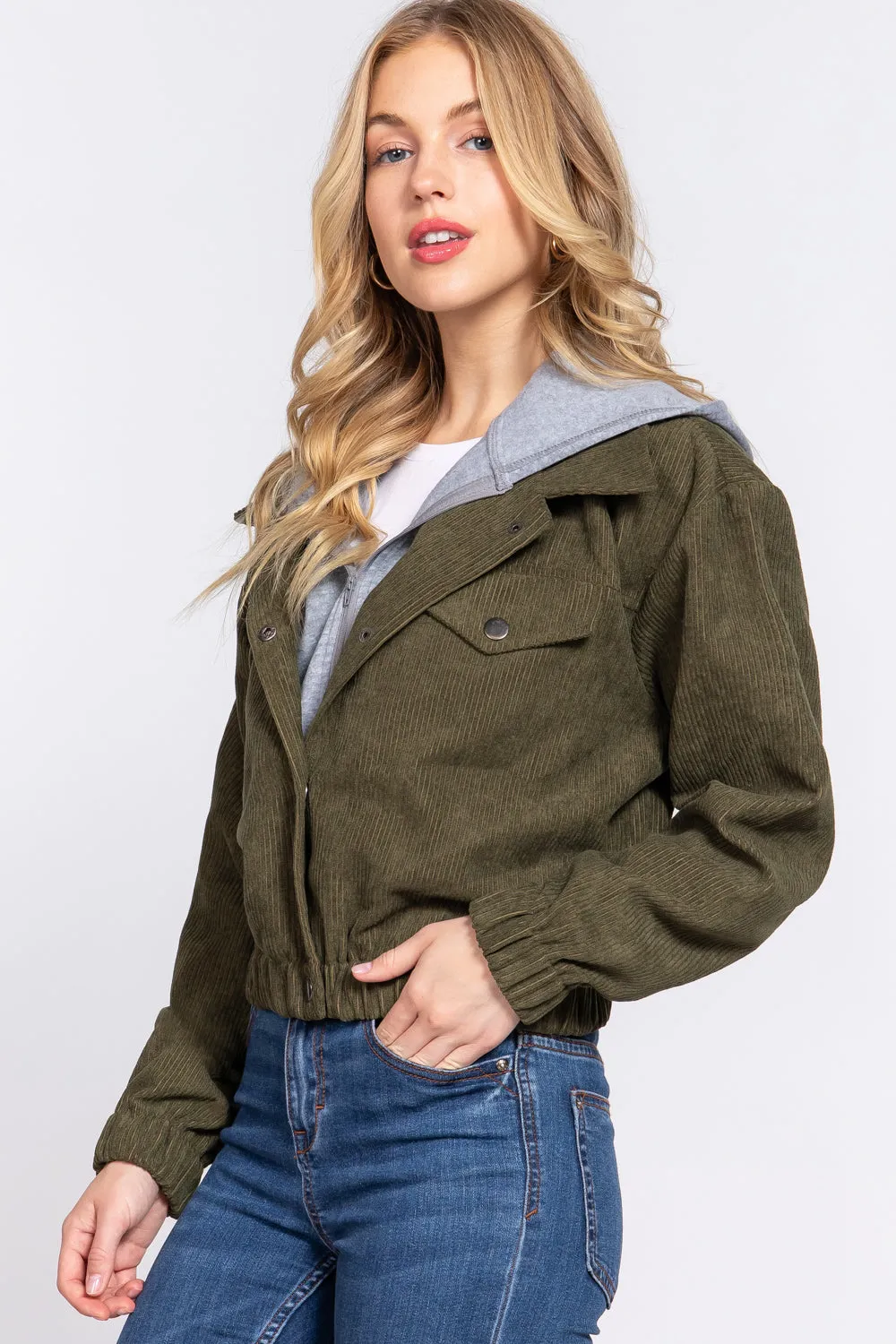 Cozy Long Sleeve Corduroy Hoodie Jacket
