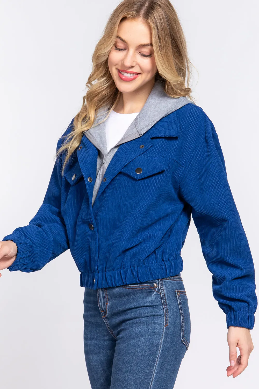 Cozy Long Sleeve Corduroy Hoodie Jacket