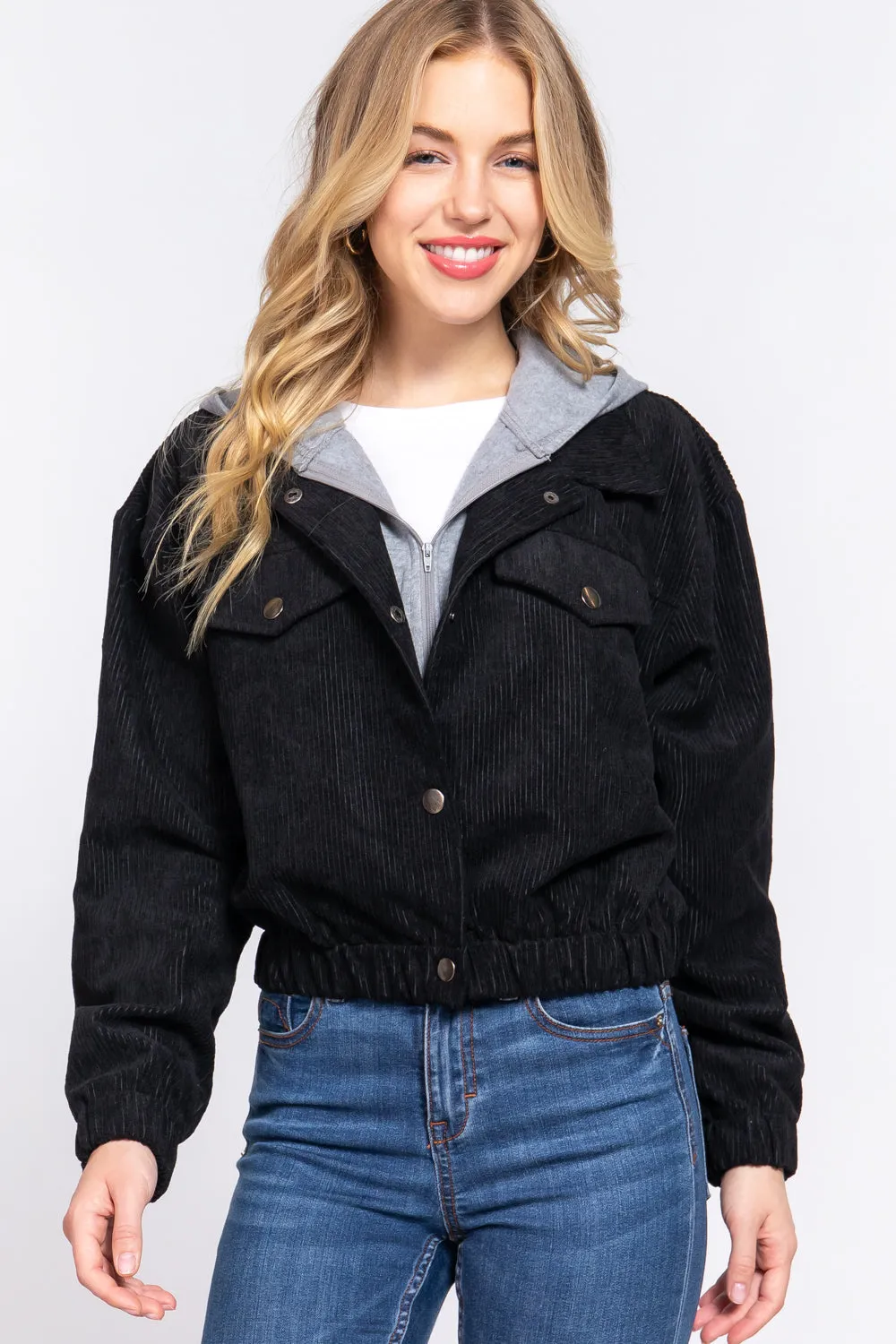 Cozy Long Sleeve Corduroy Hoodie Jacket