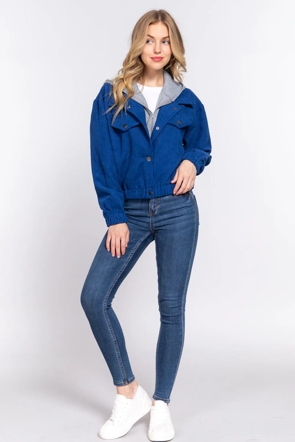 Cozy Long Sleeve Corduroy Hoodie Jacket