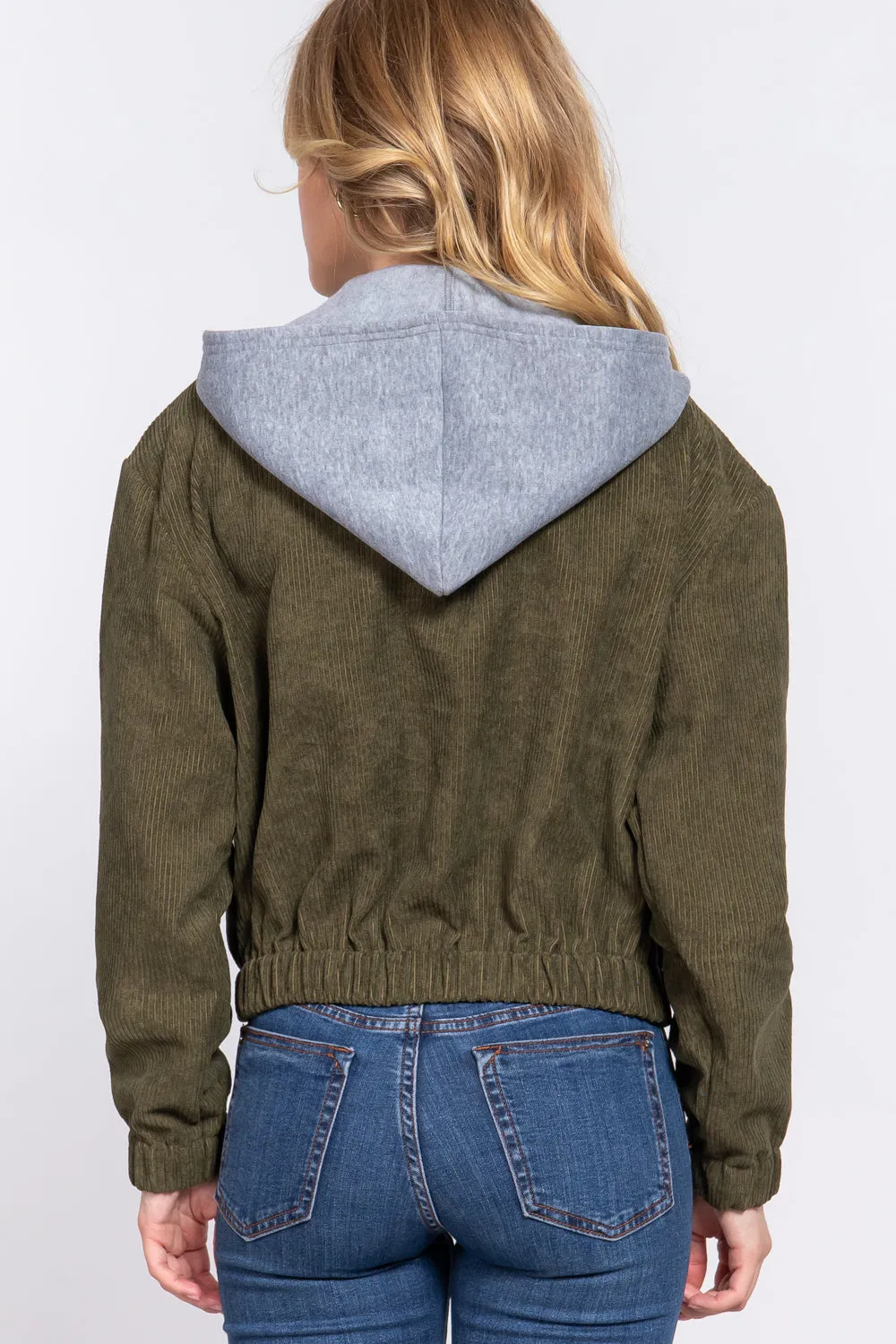 Cozy Long Sleeve Corduroy Hoodie Jacket