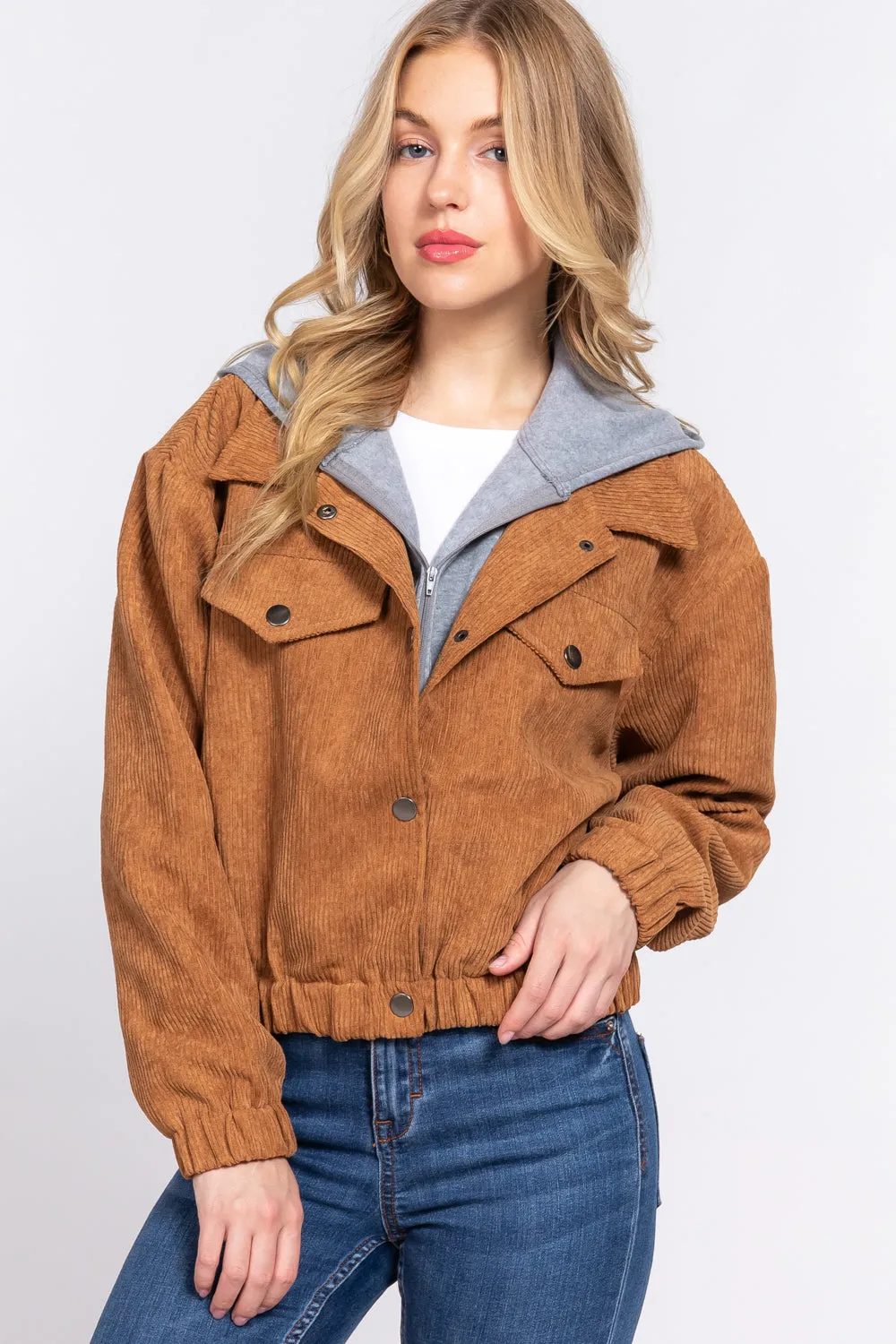 Cozy Long Sleeve Corduroy Hoodie Jacket