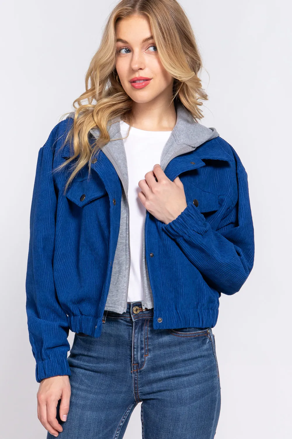 Cozy Long Sleeve Corduroy Hoodie Jacket