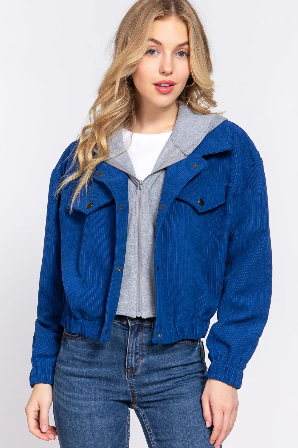 Cozy Long Sleeve Corduroy Hoodie Jacket