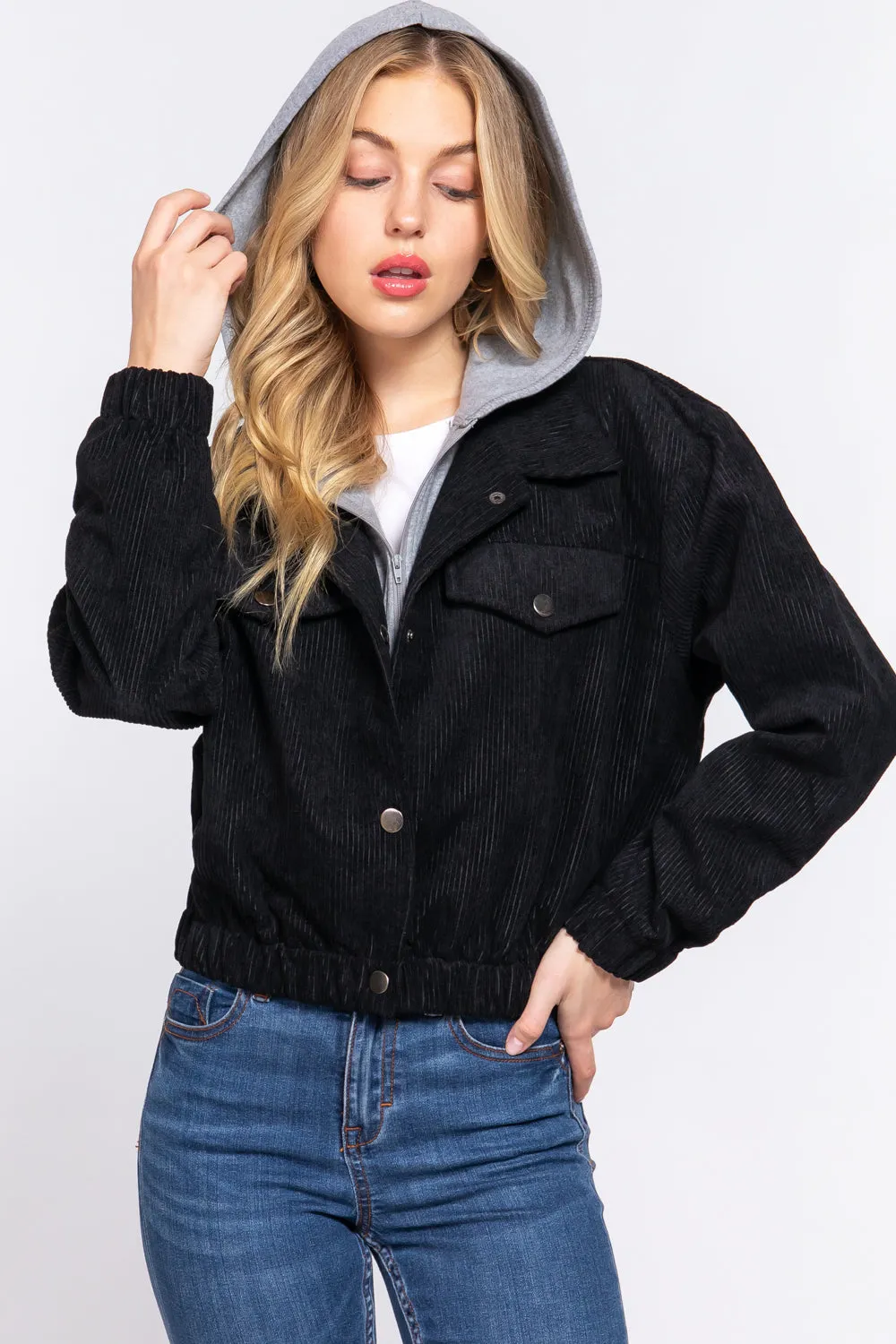 Cozy Long Sleeve Corduroy Hoodie Jacket