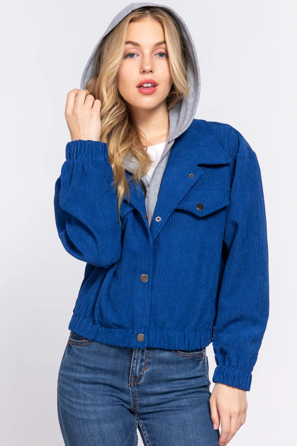 Cozy Long Sleeve Corduroy Hoodie Jacket