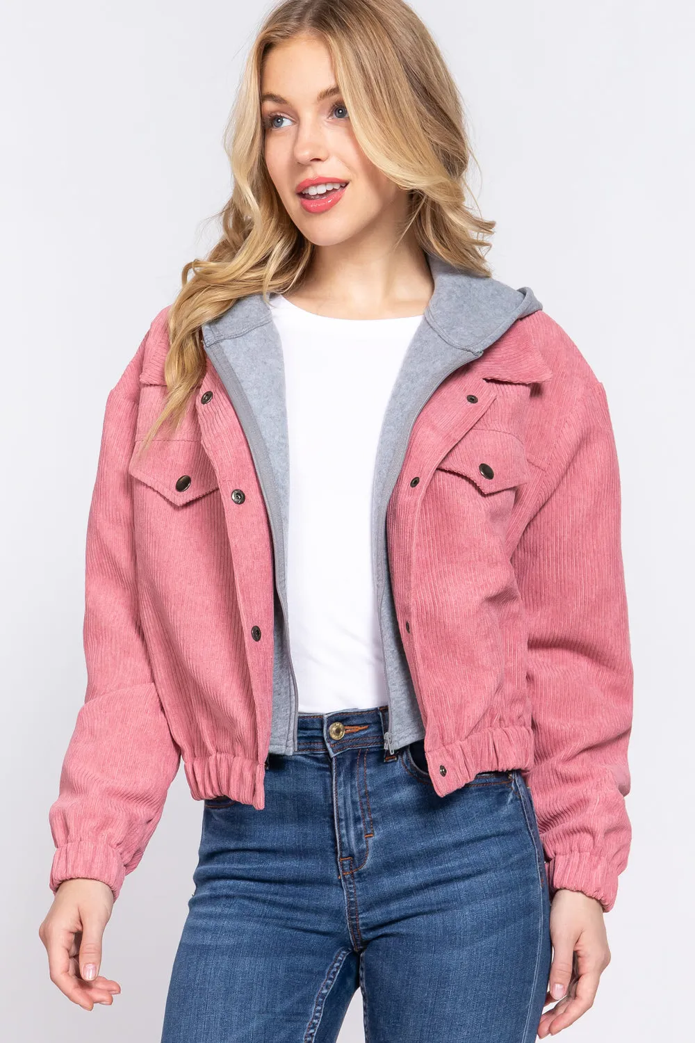 Cozy Long Sleeve Corduroy Hoodie Jacket