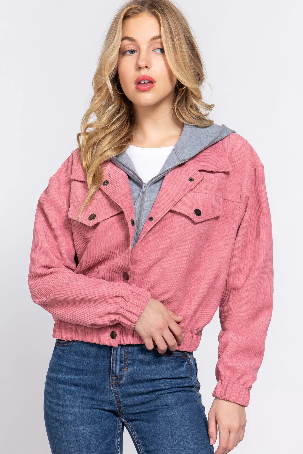 Cozy Long Sleeve Corduroy Hoodie Jacket