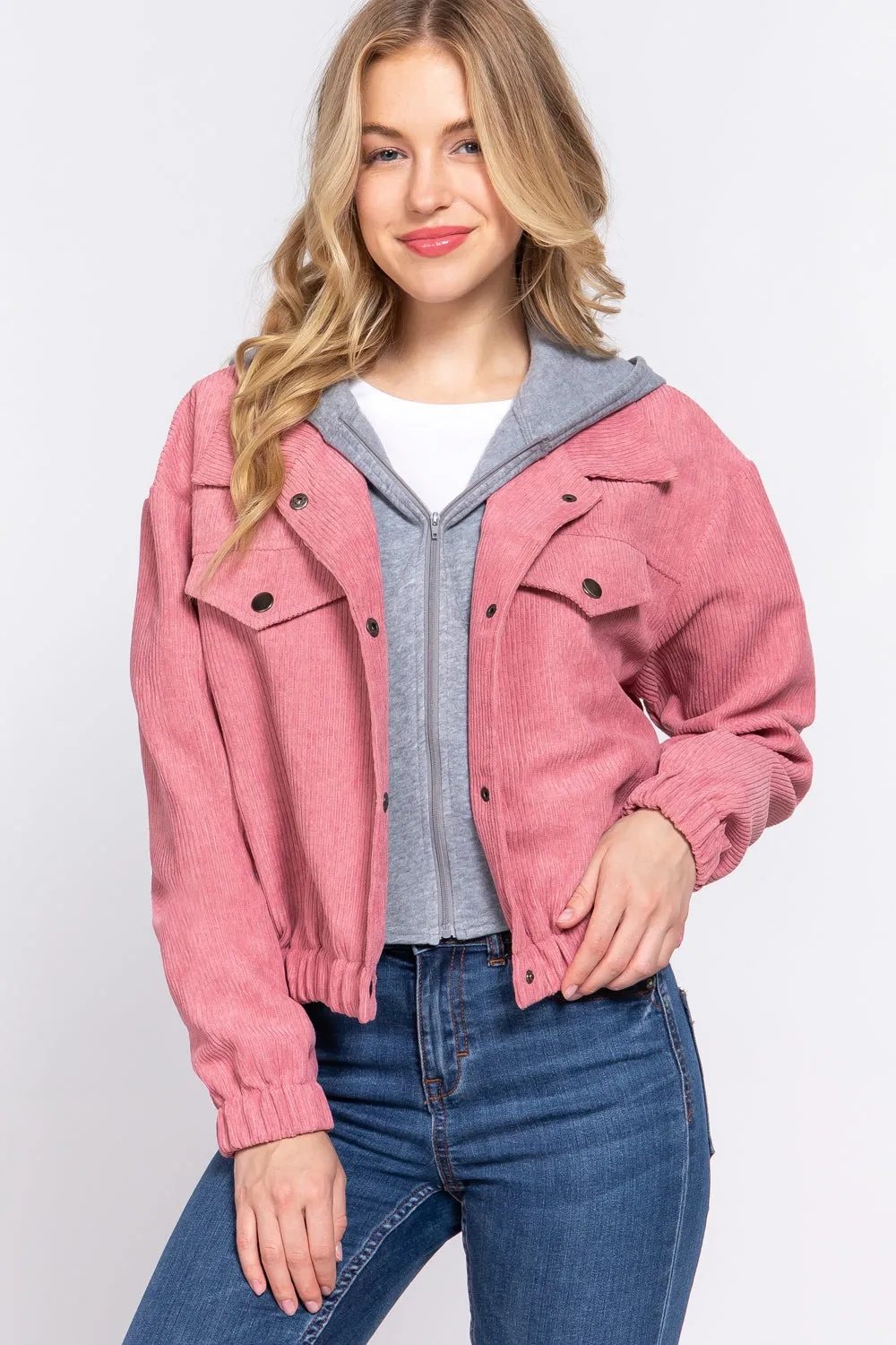 Cozy Long Sleeve Corduroy Hoodie Jacket