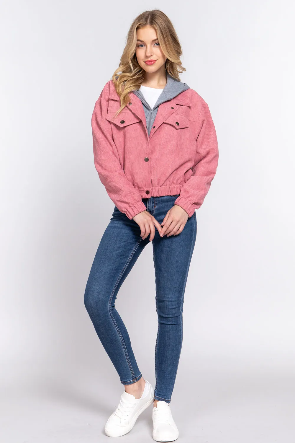 Cozy Long Sleeve Corduroy Hoodie Jacket