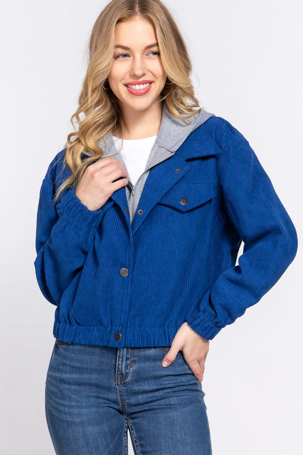 Cozy Long Sleeve Corduroy Hoodie Jacket