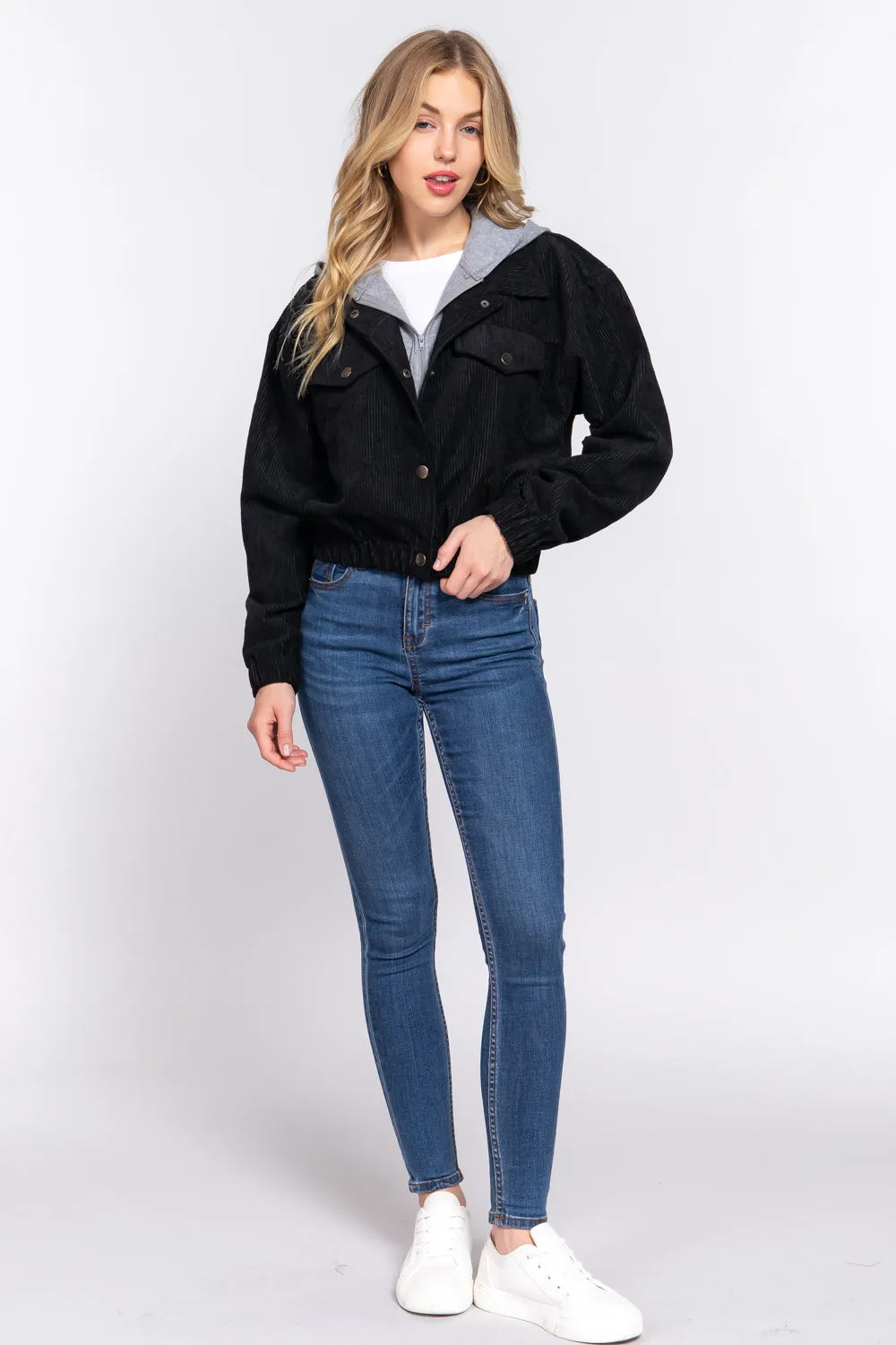 Cozy Long Sleeve Corduroy Hoodie Jacket