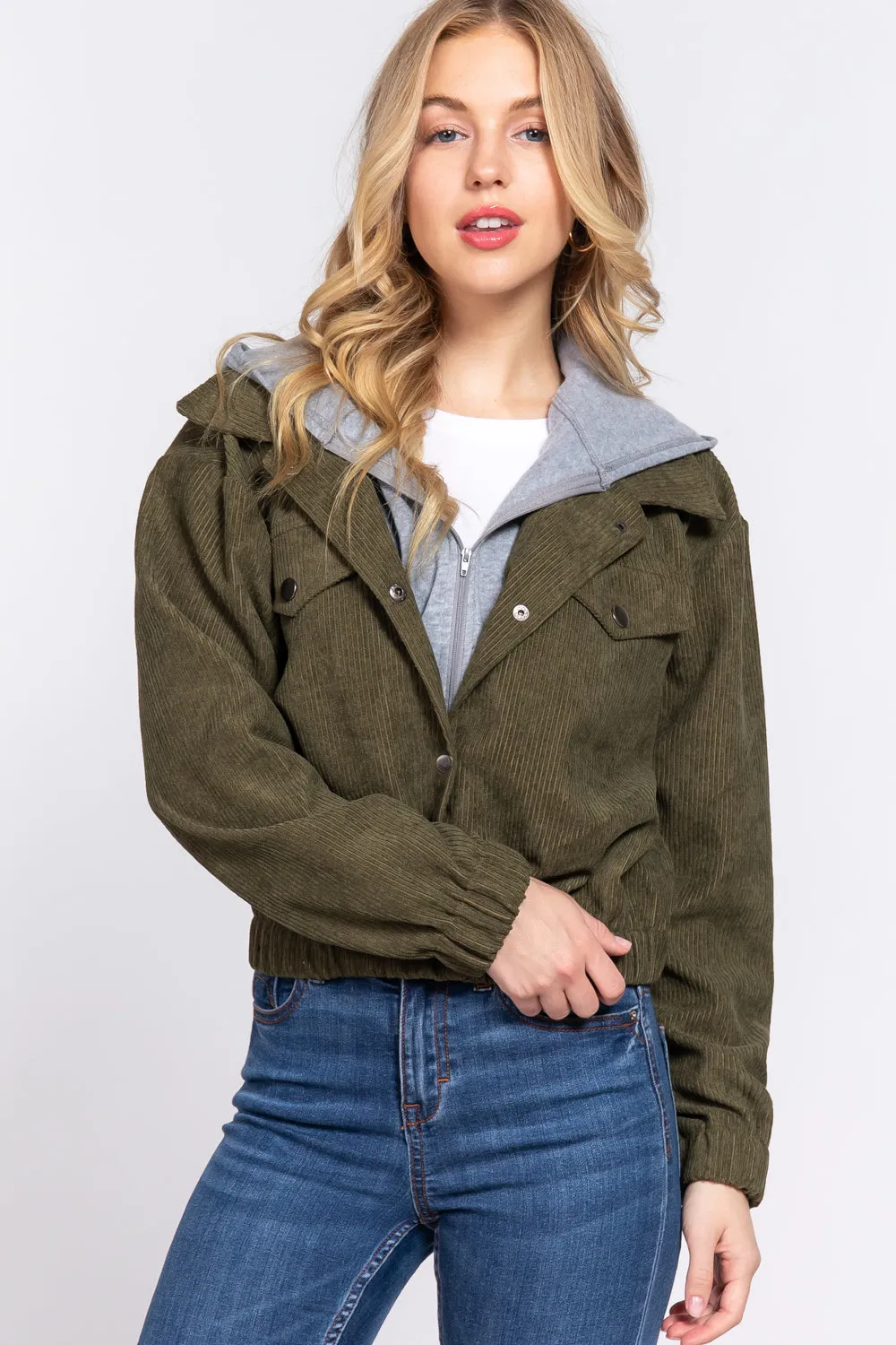 Cozy Long Sleeve Corduroy Hoodie Jacket