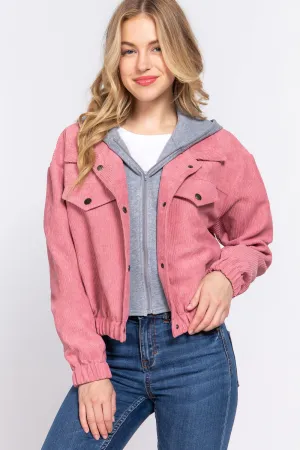 Cozy Long Sleeve Corduroy Hoodie Jacket