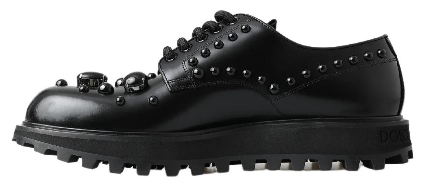 Dolce & Gabbana Black Leather Crystal Studded Dress Shoes