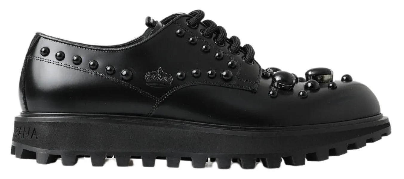 Dolce & Gabbana Black Leather Crystal Studded Dress Shoes