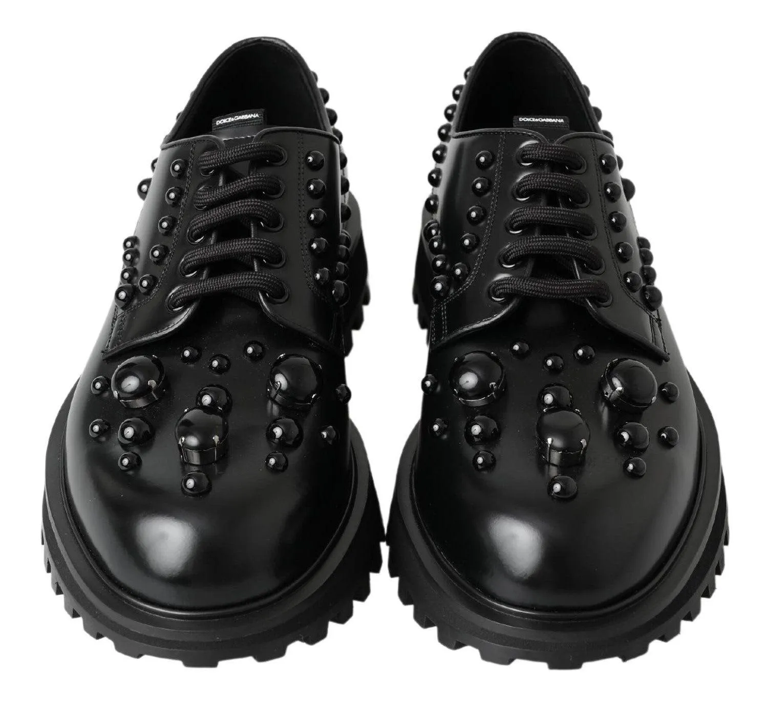Dolce & Gabbana Black Leather Crystal Studded Dress Shoes