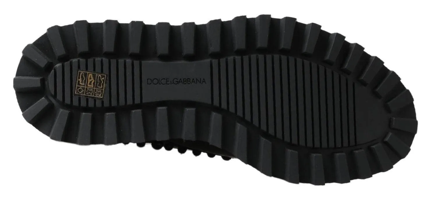 Dolce & Gabbana Black Leather Crystal Studded Dress Shoes