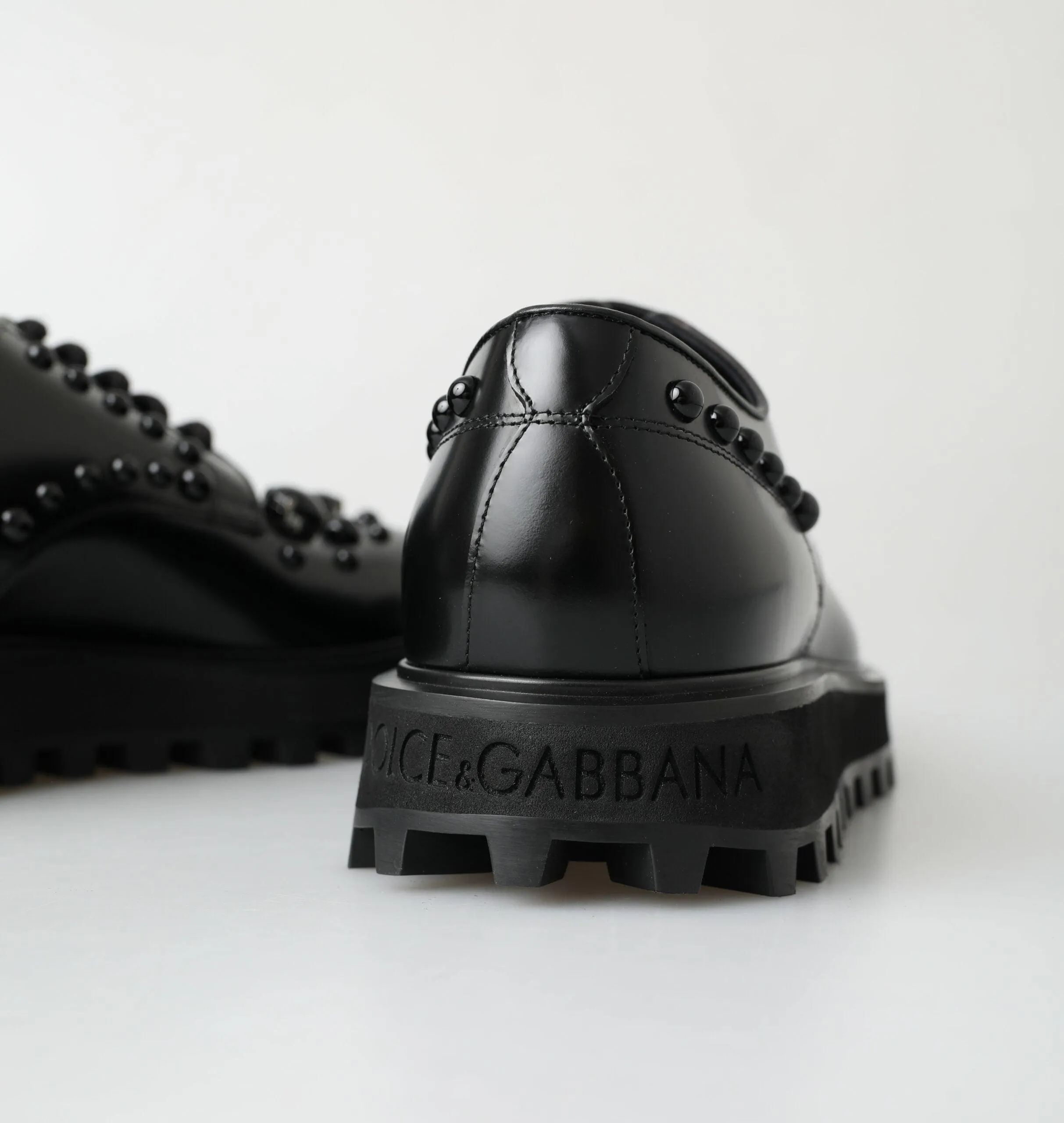 Dolce & Gabbana Black Leather Crystal Studded Dress Shoes