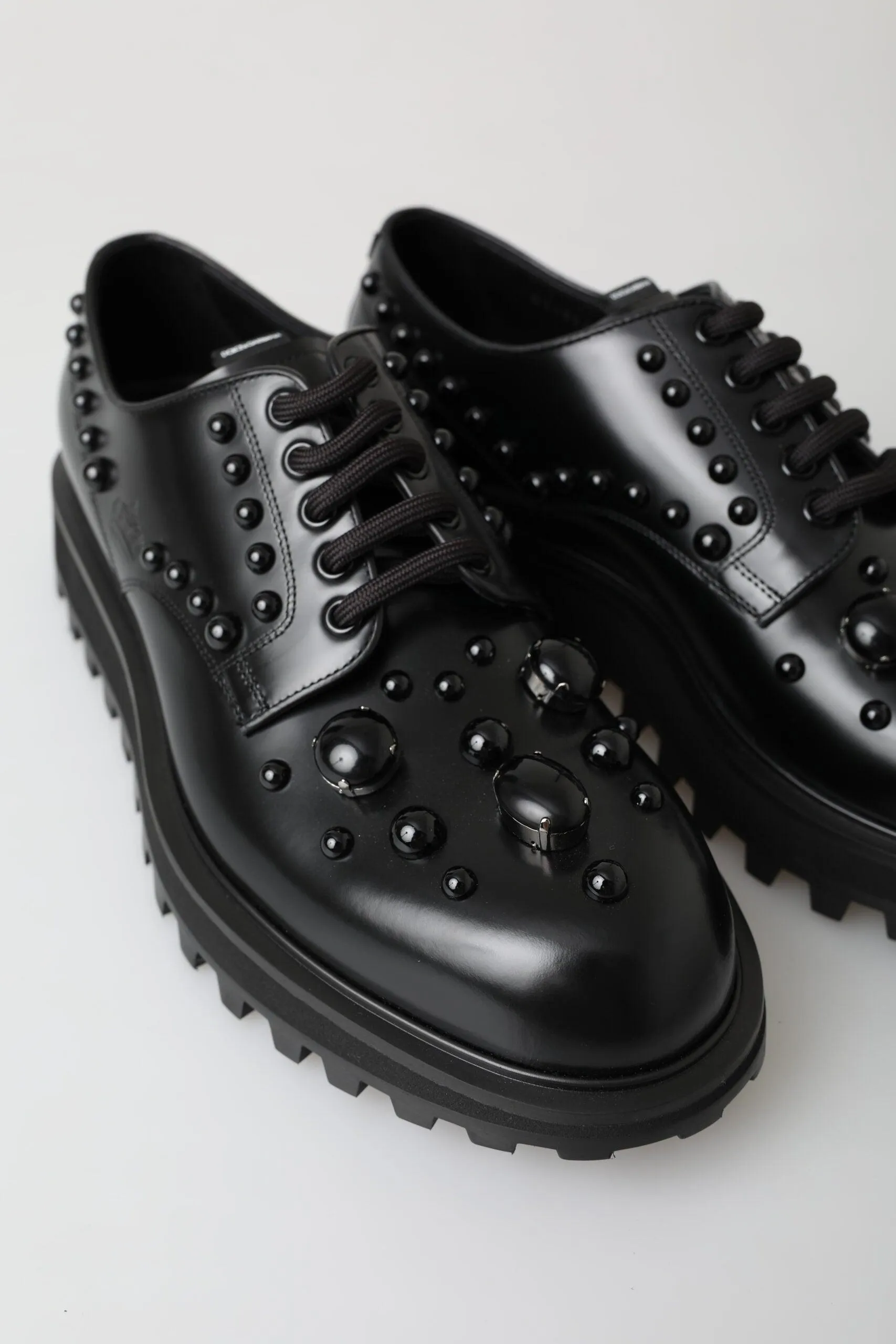 Dolce & Gabbana Black Leather Crystal Studded Dress Shoes