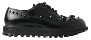 Dolce & Gabbana Black Leather Crystal Studded Dress Shoes