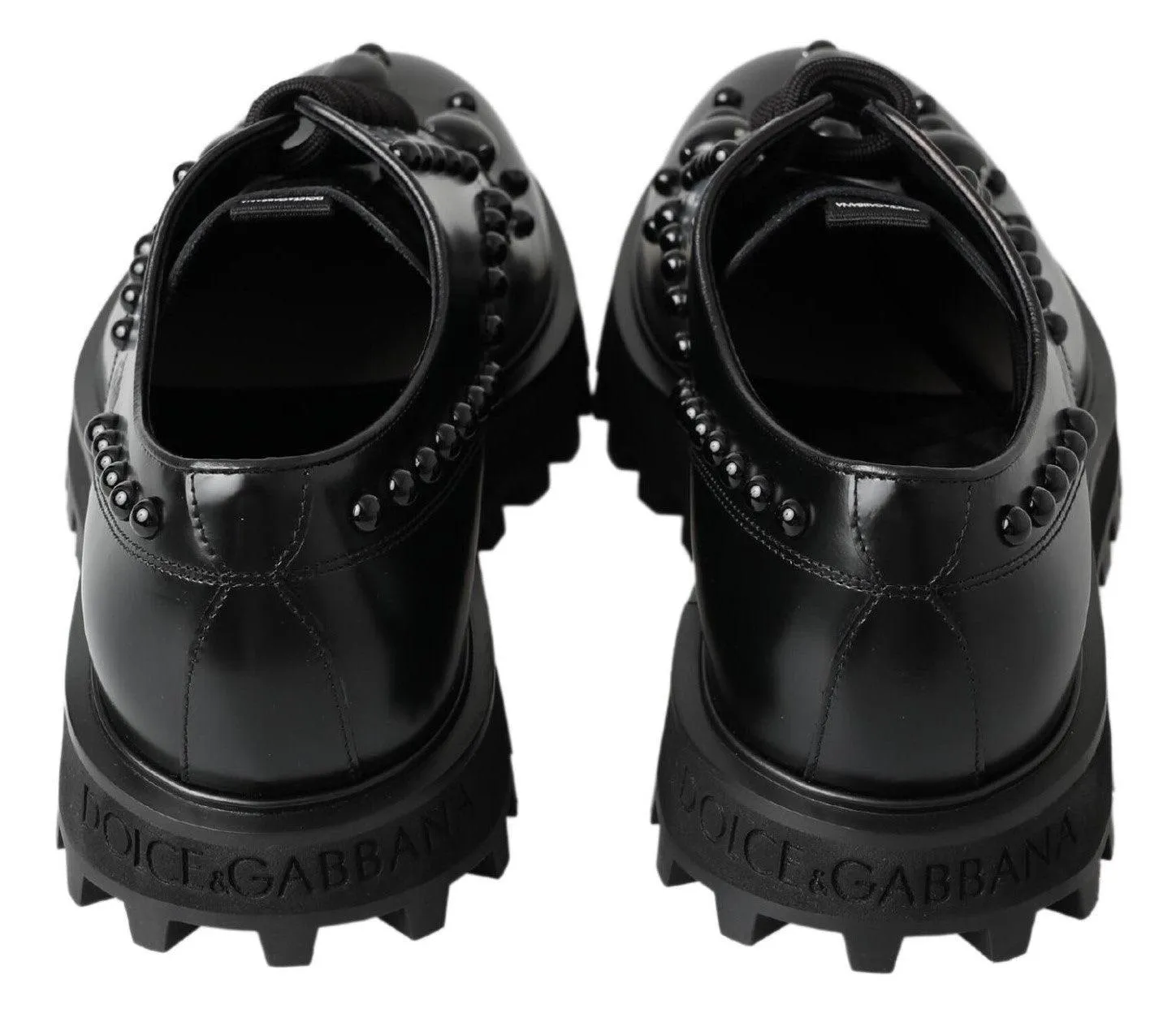 Dolce & Gabbana Black Leather Crystal Studded Dress Shoes
